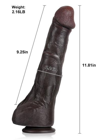 Jeff 12" x 2" Black Huge Anal Dildo With Metal Keel Bendable - RealCocks