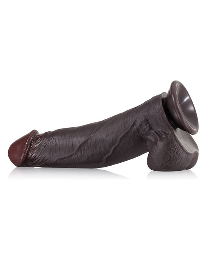 Joshua  9" x 2" Brown Soft Skin Thick Sliding Skin Dildo With Moving Balls - RealCocks