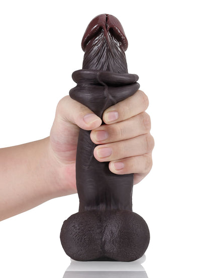 Joshua  9" x 2" Black Soft Skin Thick Sliding Skin Dildo With Moving Balls - RealCocks