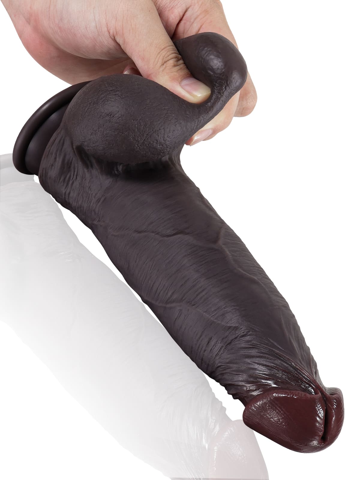 Joshua  9" x 2" Black Soft Skin Thick Sliding Skin Dildo With Moving Balls - RealCocks