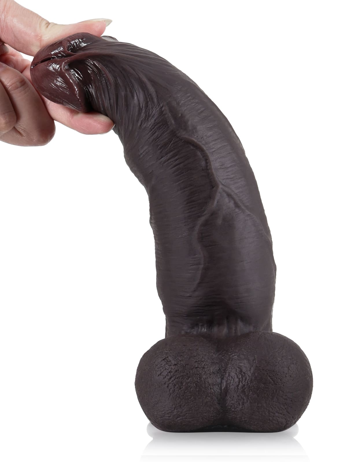 Joshua  9" x 2" Brown Soft Skin Thick Sliding Skin Dildo With Moving Balls - RealCocks