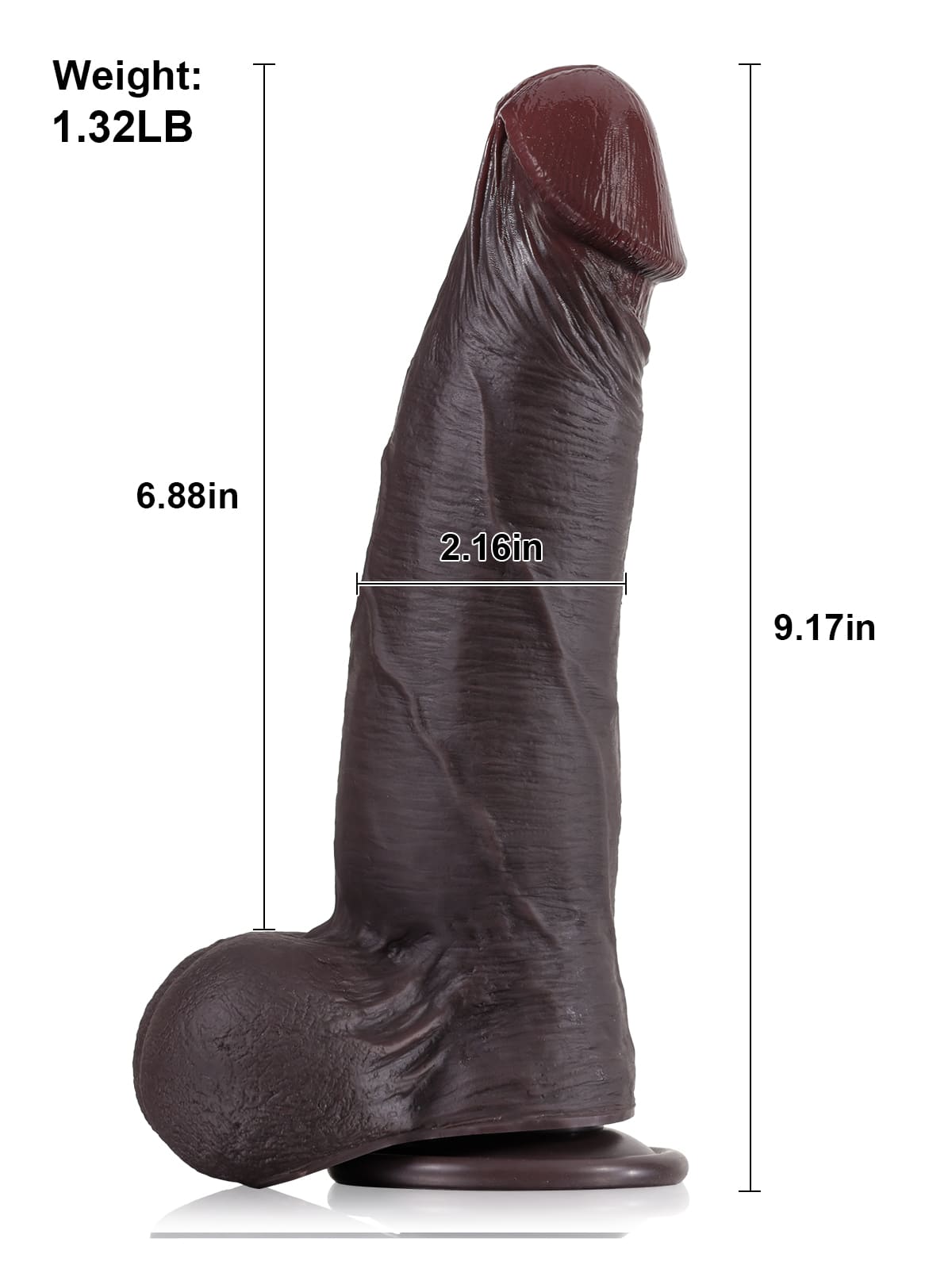 Joshua  9" x 2" Brown Soft Skin Thick Sliding Skin Dildo With Moving Balls - RealCocks