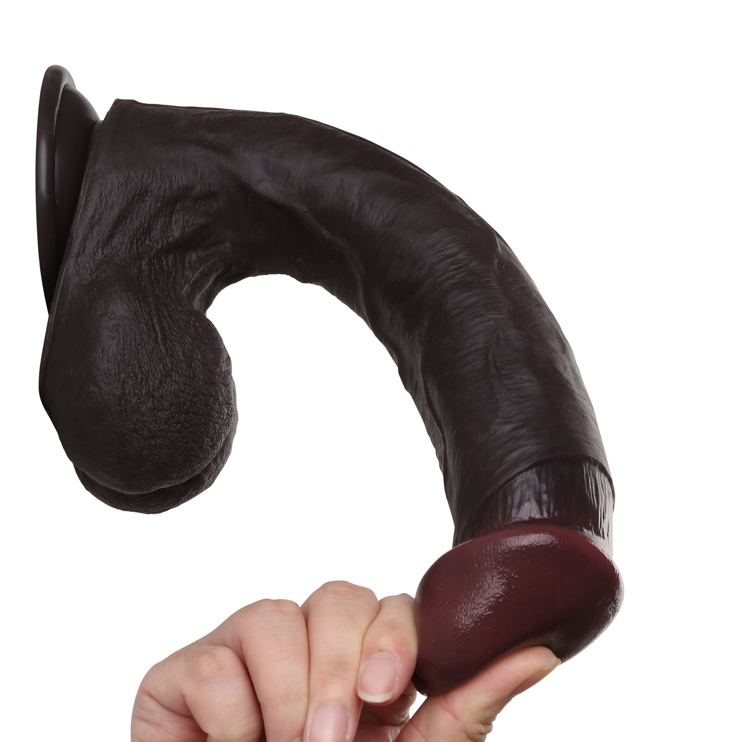 Knight 10 inch Real Feel Ball Super Realistic Glan Black Dildo - RealCocks