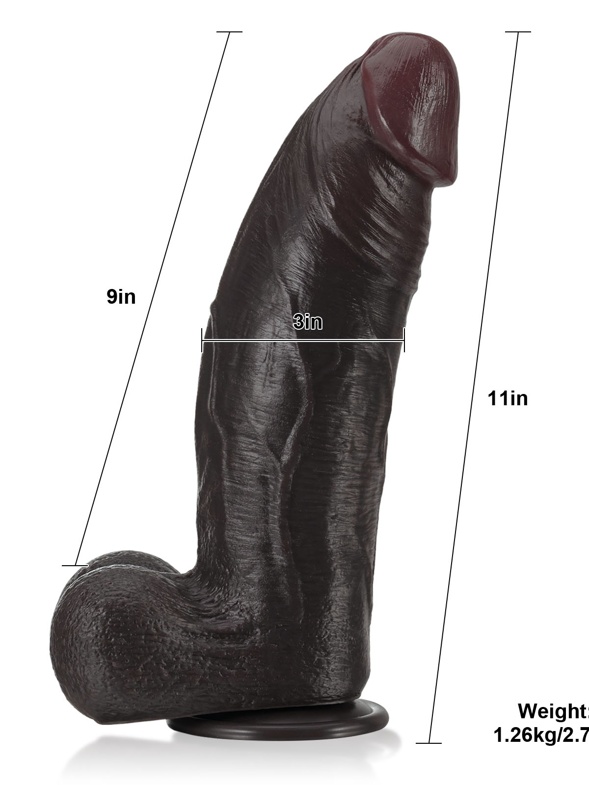 Zeus  11" x 3"  BBC Black Strong Extra Huge Thick Dual Density Dildo - RealCocks