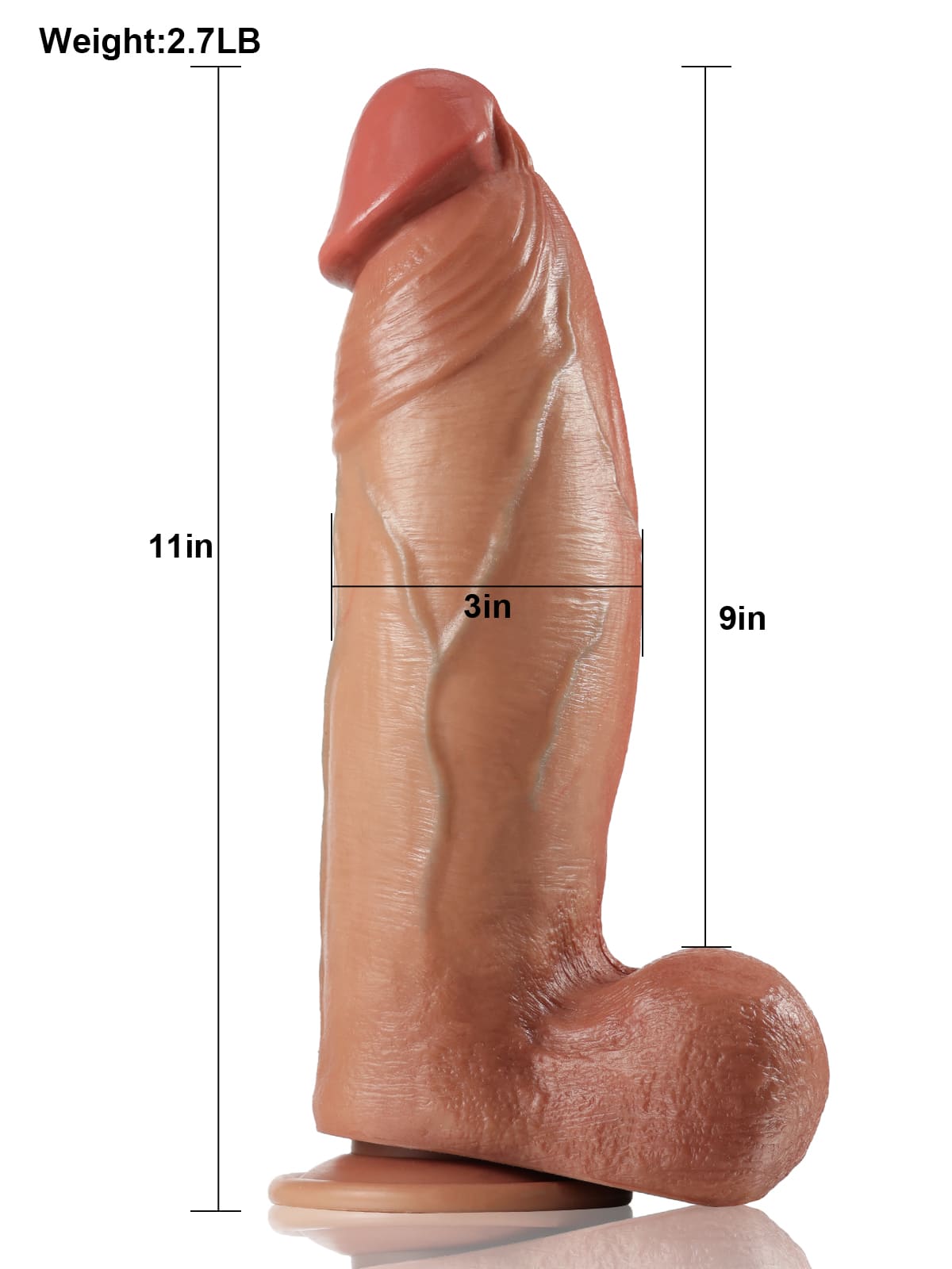 Zeus  11" x 3"  Brown Strong Extra Huge Thick Dual Density Dildo - RealCocks