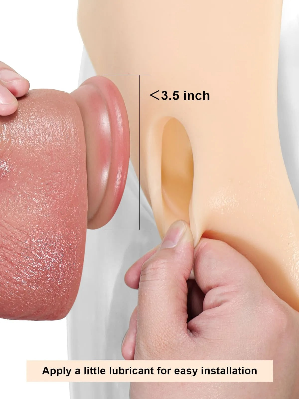 Realcock Silicone Strap-On with Vibrating Anal Dildo demonstrating easy installation with lubricant