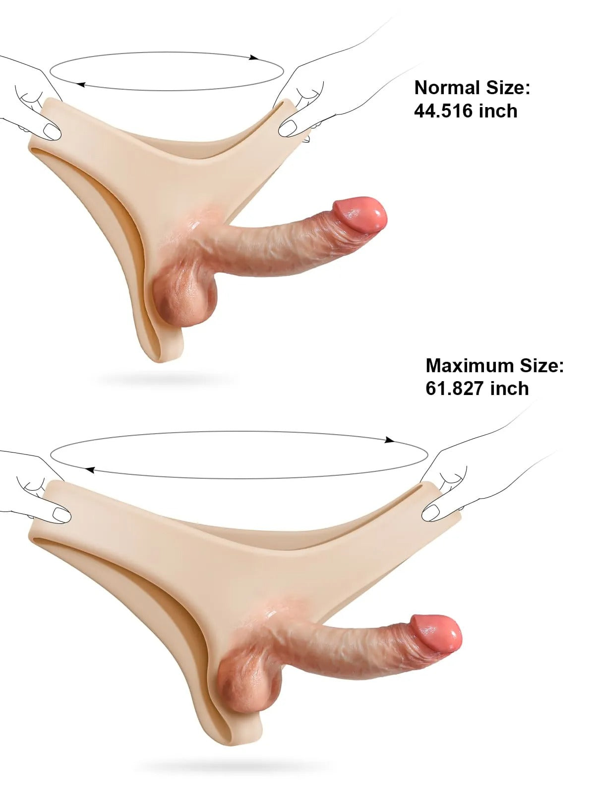 Realcock Silicone Strap On With Solid Dildo & Moving Balls Realistic Lesbian Sex Toys displayed with size measurements